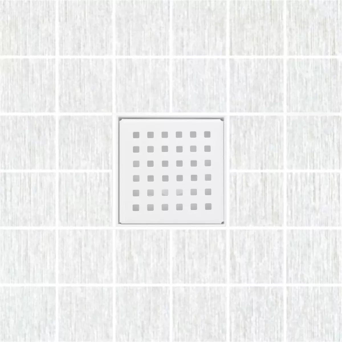 4 Inch Matte White Floor Drain with Hair Trap and Base Flange – Traditional Square Design