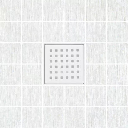 4 Inch Matte White Floor Drain with Hair Trap and Base Flange – Traditional Square Design