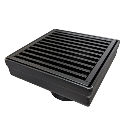 4 Inch Black Square Floor Drain with Hair Trap and Base Flange Wedgewire Design