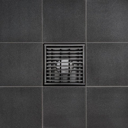 4 Inch Black Square Floor Drain with Hair Trap and Base Flange Wedgewire Design