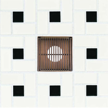 4 Inch Bronze Modern Shower Drain with Hair Strainer and Base Flange Wedge Wire Design
