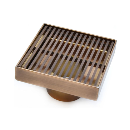 4 Inch Bronze Modern Shower Drain with Hair Strainer and Base Flange Wedge Wire Design
