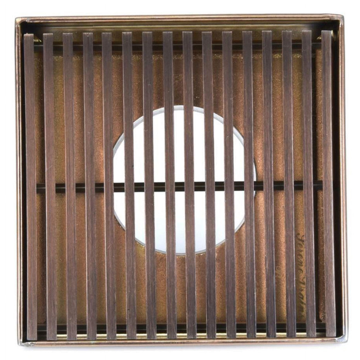 4 Inch Bronze Modern Shower Drain with Hair Strainer and Base Flange Wedge Wire Design