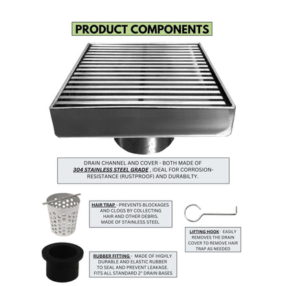 4 Inch Chrome Shower Drain Cover with Hair Trap and Base Flange Wedgewire Design