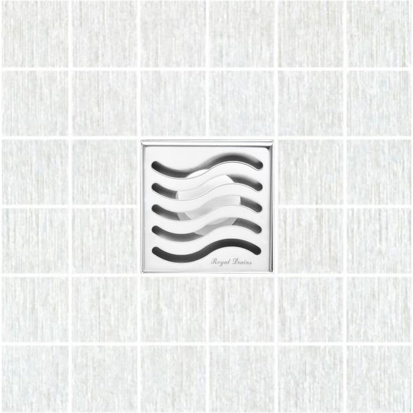 4 Inch Chrome Square Shower Drain kit with Hair Trap and Base Flange