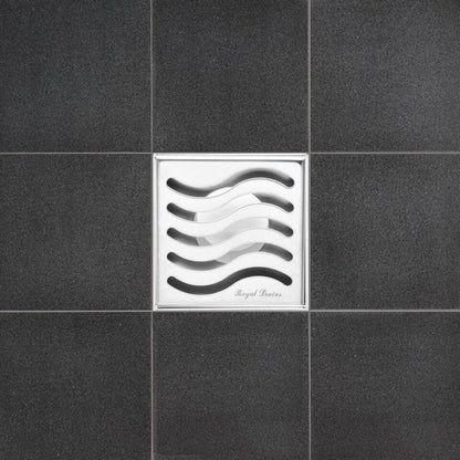 4 Inch Chrome Square Shower Drain kit with Hair Trap and Base Flange