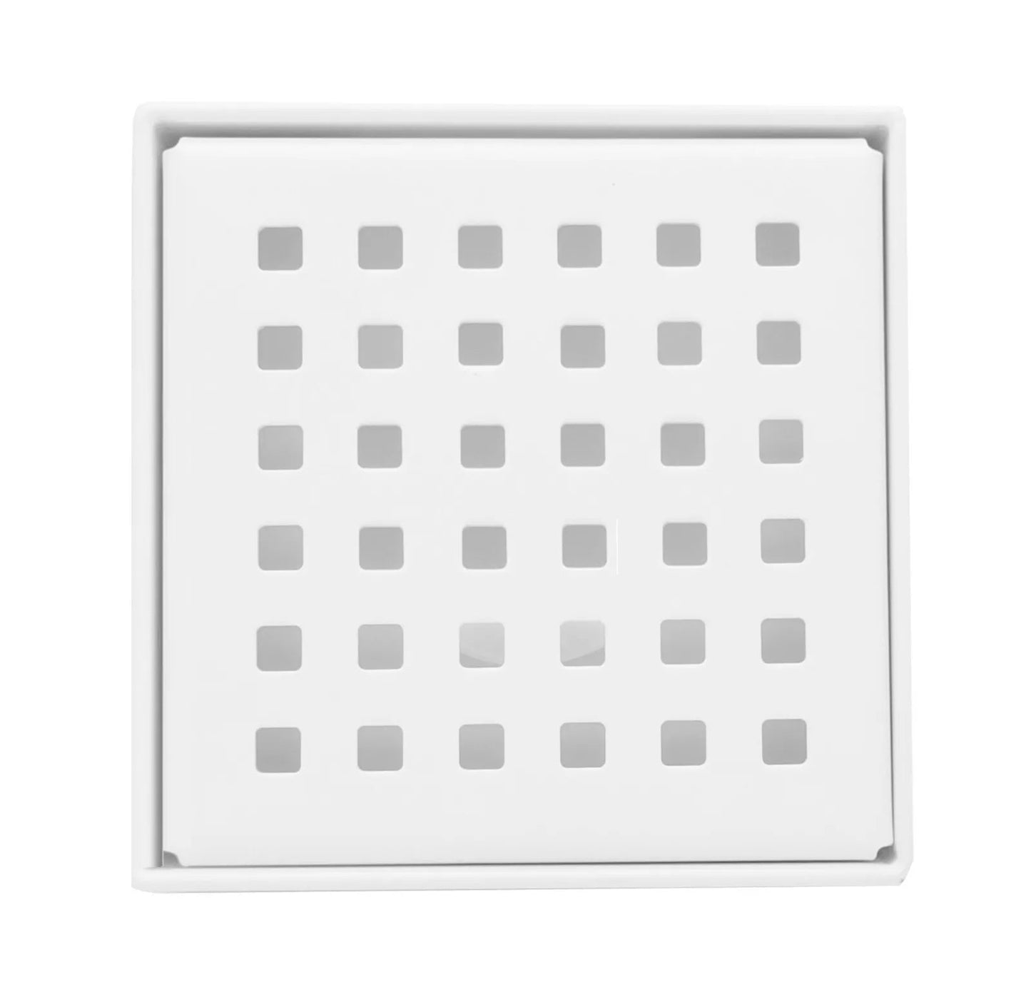 4 Inch Matte White Floor Drain with Hair Trap and Base Flange – Traditional Square Design