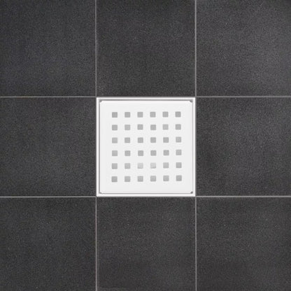 4 Inch Matte White Floor Drain with Hair Trap and Base Flange – Traditional Square Design