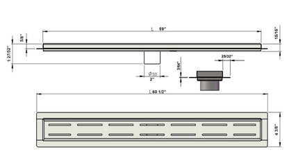 60 Inch Long Shower Drain Brushed Nickel Parallel Design, SereneDrains