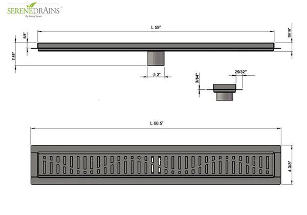 Shower Channel Drain Brushed Nickel Wind Design, SereneDrains