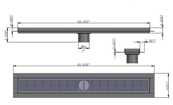 Linear Floor Drain Brushed Nickel Wedgewire Design, SereneDrains
