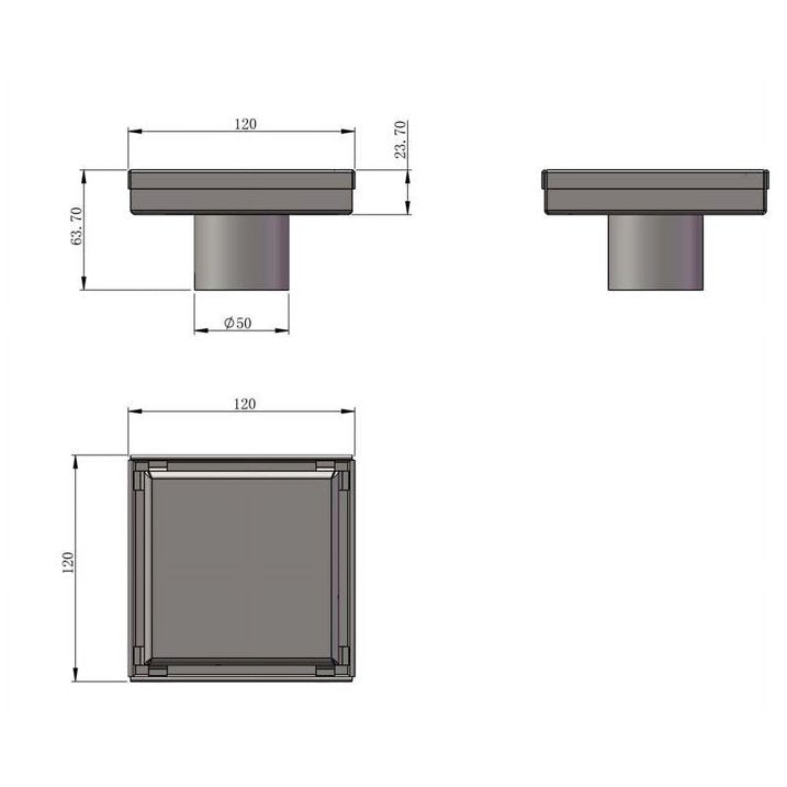 5 Inch Brushed Solid Flat Cover Square Drain with Hair Strainer and Base Flange