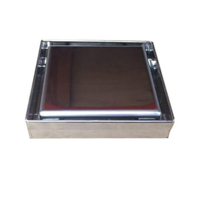 5 Inch Brushed Solid Flat Cover Square Drain with Hair Strainer and Base Flange