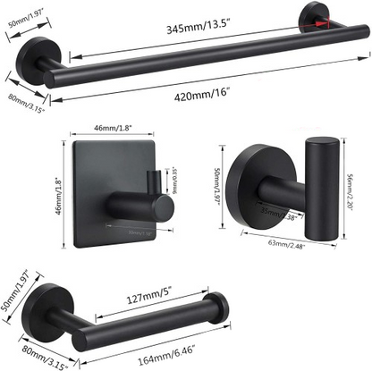 Black 16-Inch Towel Bar Bathroom Set, Wall Mount Stainless Steel Shower Accessories Set