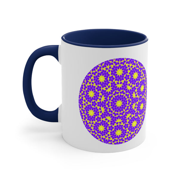 Coffee Mugs Inspired by Penrose Tiling, Special Gift Mugs Purple Yellow Designs
