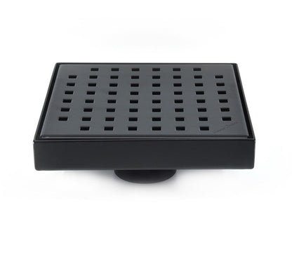 6 Inch Black Shower Drain with Hair Trap and Base Flange – Traditional Square Design