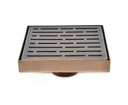 6 Inch Bronze Square Drain Cover Kit with Hair Trap and Base Flange - Broken Lane Design