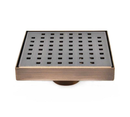 6 Inch Bronze Shower Drain Kit with Hair Trap and Base Flange – Traditional Square Design