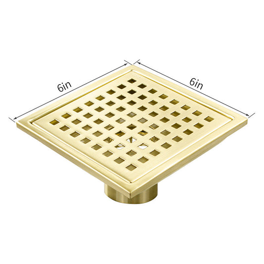 Gold Stainless Steel 4 Inch and 6 Inch Shower Drains, Square Grid Design