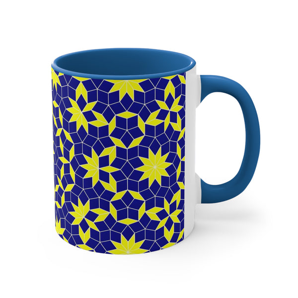 Coffee Mug Inspired by Penrose Tiling, Unique Gift Mugs Blue Yellow Pattern