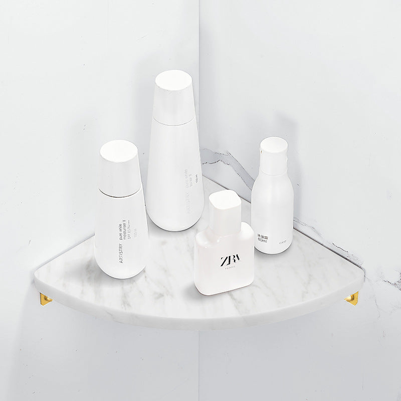 White Marble Wall-Mounted Rounded Shower Shelf
