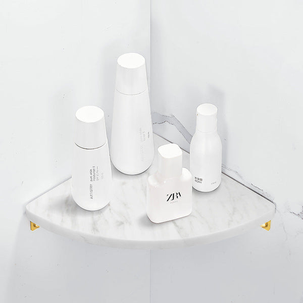 White Marble Wall-Mounted Rounded Shower Shelf