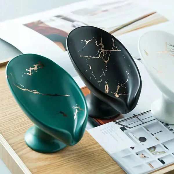 Black Ceramic Soap Dish with Drain Tray