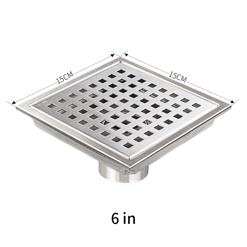 Silver Stainless Steel 4 Inch and 6 Inch Shower Drains, Square Grid Design