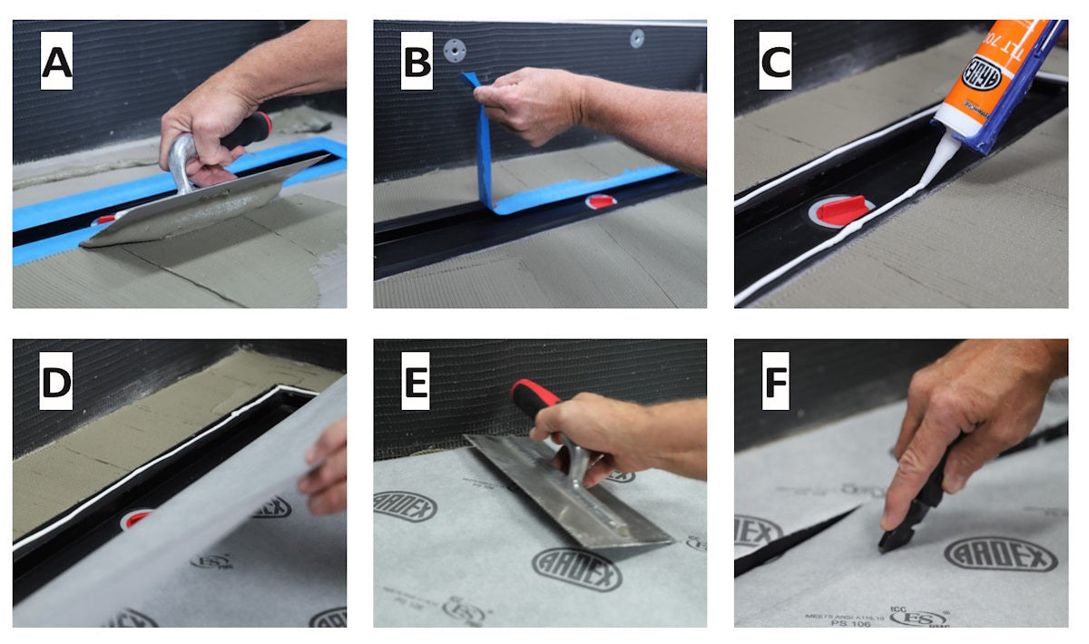 36 Inch Tile Insert Linear Drains, ARDEX TLT Linear Drains for Mud Bed Installations