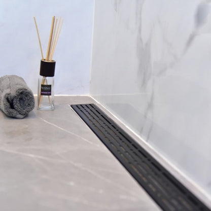 SereneDrains Matte Black Linear Shower Drain Broken Lane Design