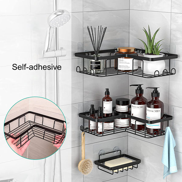 Black Shower Caddy 3-Set Triangular Shelves, Self-adhesive Shower Shelf Organizer