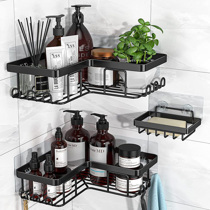 Black Shower Caddy, Triangular Bathroom Shelves, 3-Set Corner Shower Caddy