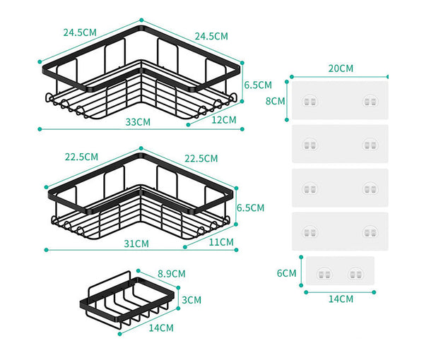 Black Shower Caddy 3-Set Triangular Shelves, Self-adhesive Shower Shelf Organizer