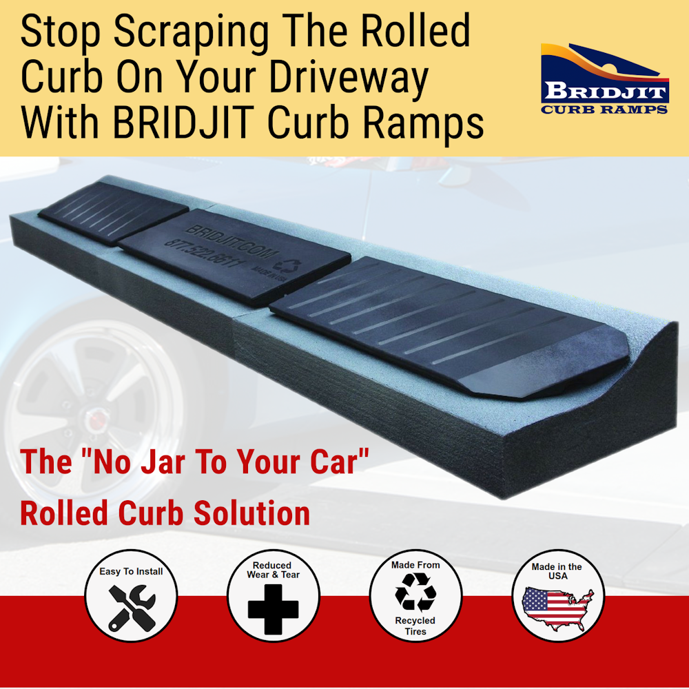 Bridjit Rubber Curb Ramps | 3-Piece Driveway Ramp for Low Cars