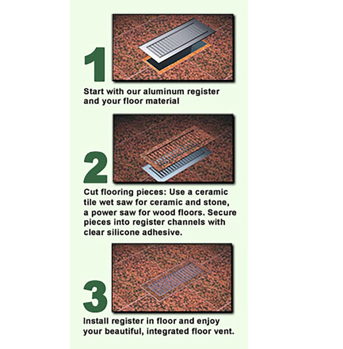 Chameleon Tile Vent Registers 2.25 x 12 Inch