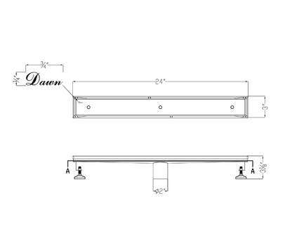 24 Inch Tile Insert Linear Drain with Adjustable Leveling Feet