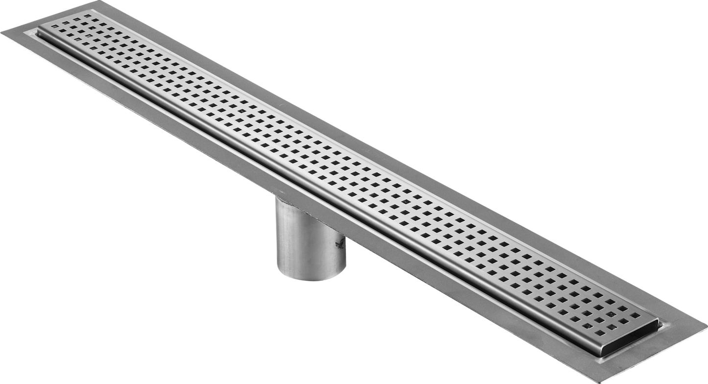 Linear Drain Square Design Brushed Stainless Steel, Drains Unlimited