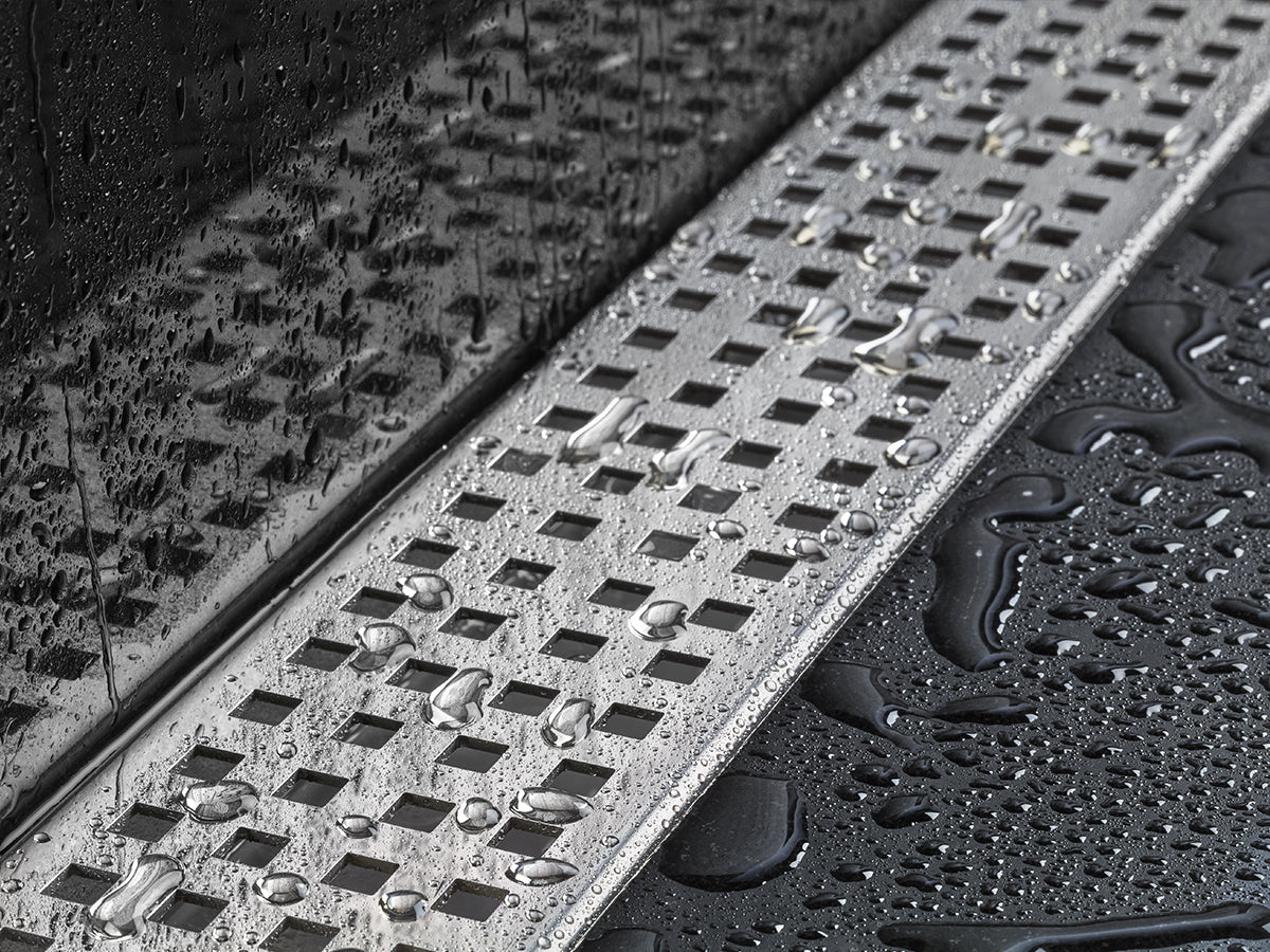 Linear Drain Square Design Brushed Stainless Steel, Drains Unlimited