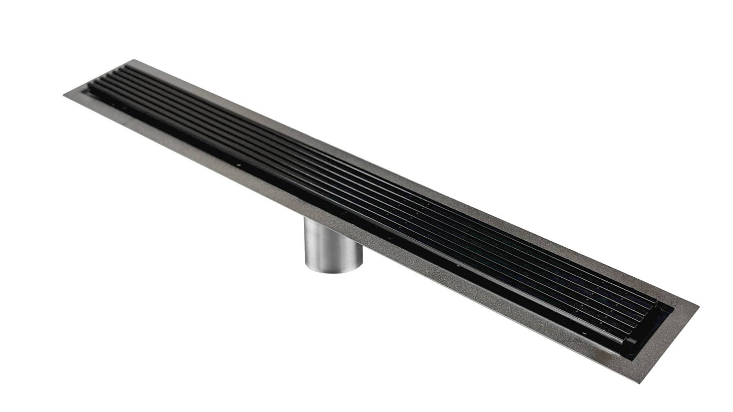 Black Linear Shower Drain Wedge Wire Design, Drains Unlimited