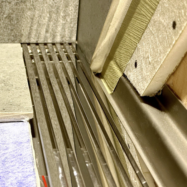 Wall Linear Drain, Polished Wedgewire Design with Backwall Flange, Drains Unlimited