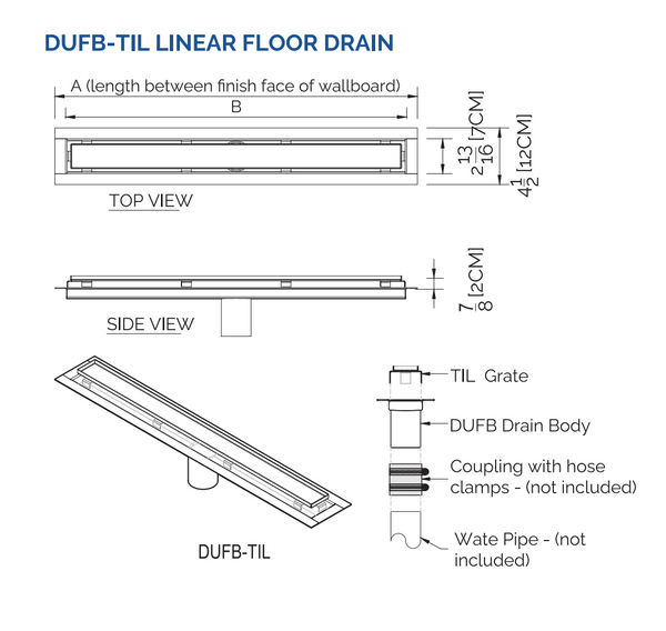 Tile-in Linear Shower Drain Brushed Stainless Steel, Drains Unlimited