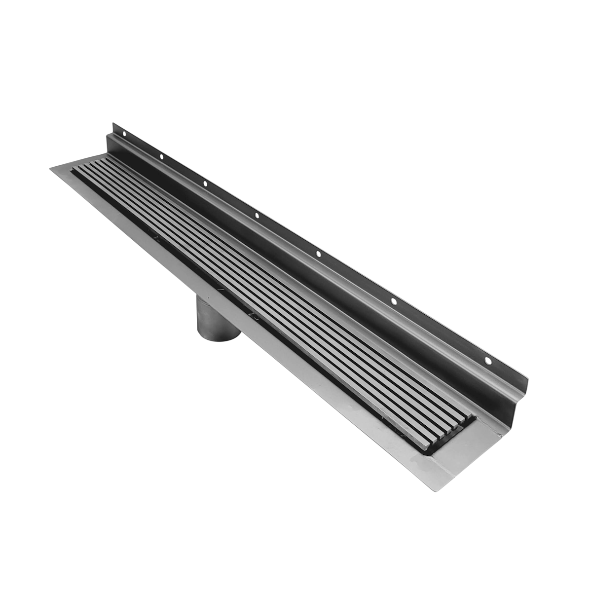 Wall Linear Drain, Polished Wedgewire Design with Backwall Flange, Drains Unlimited