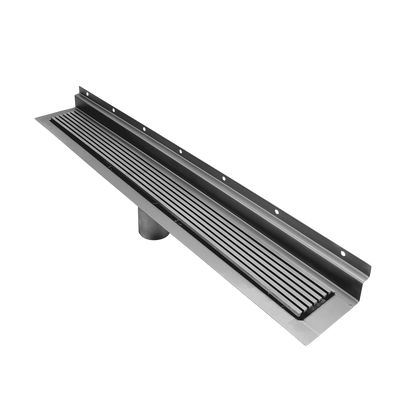 Wall Linear Drain, Polished Wedgewire Design with Backwall Flange, Drains Unlimited