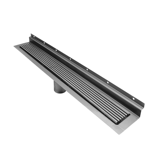 Wall Linear Drain, Polished Wedgewire Design with Backwall Flange, Drains Unlimited