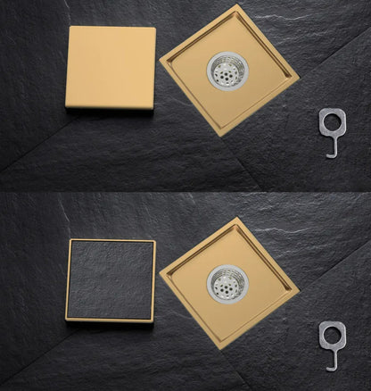 Gold Stainless Steel 4 Inch and 6 Inch Shower Drains, Concealed Flange Design
