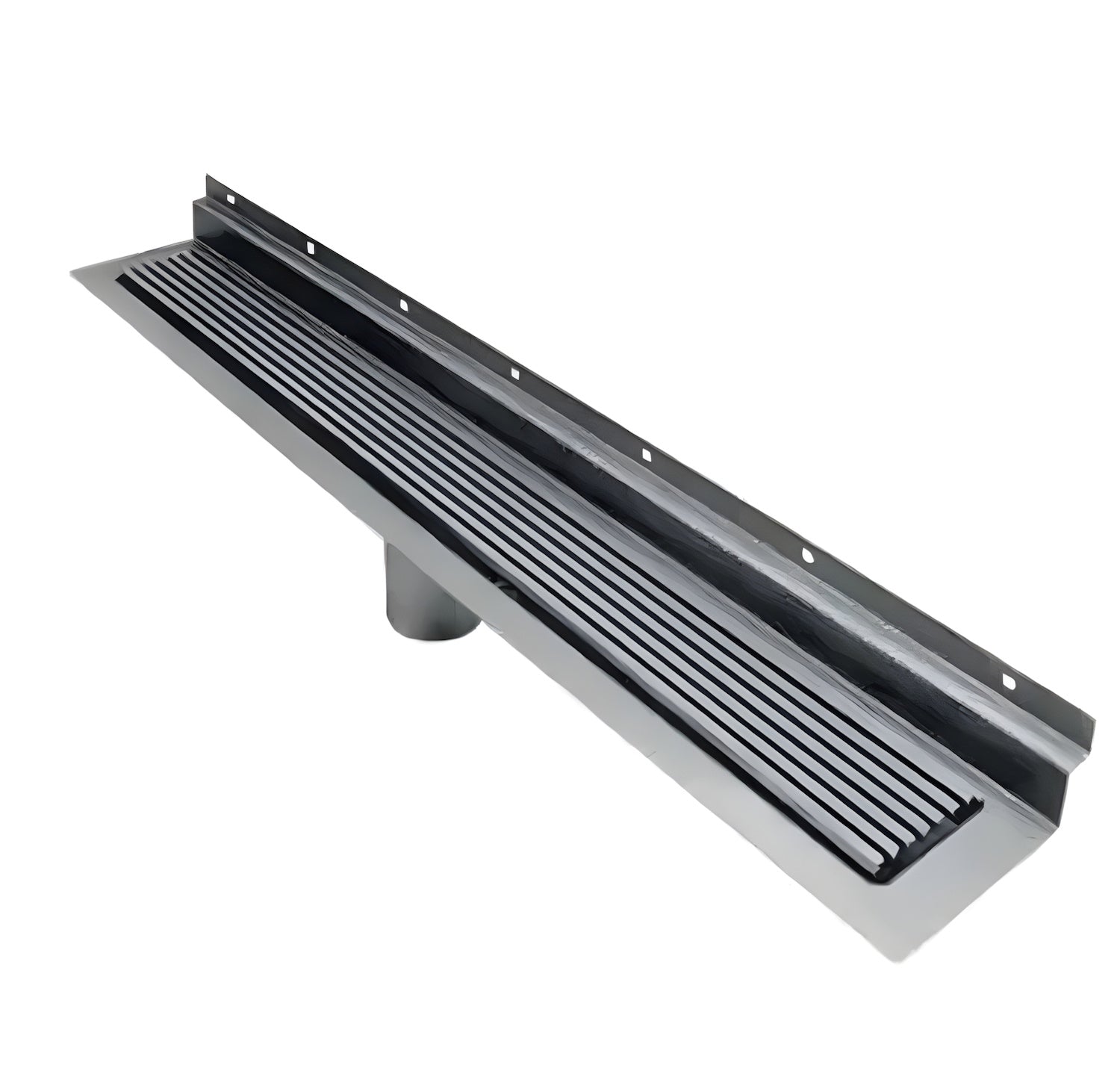 Wall-Mount Linear Drain, Polished Wedgewire with Backwall Flange