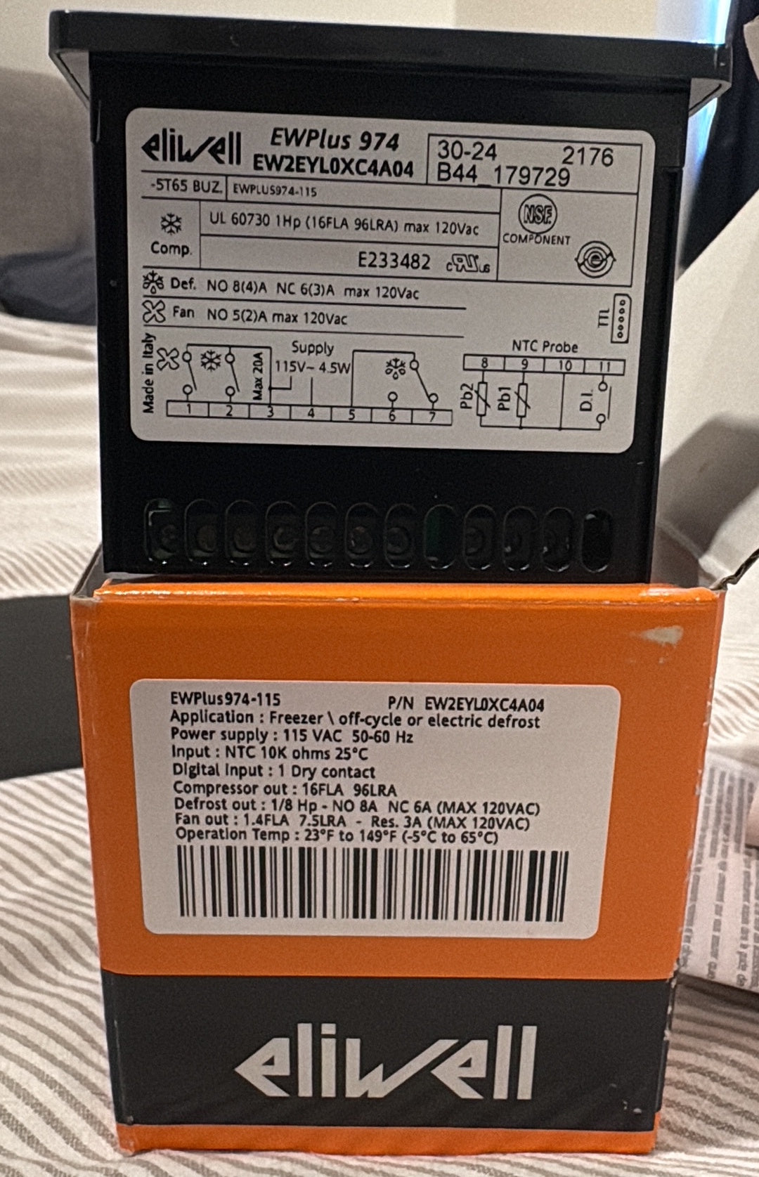 Genuine Eliwell EWPlus 974 digital freezer thermostat, 120V, installed by real technicians in restaurants and marketplaces