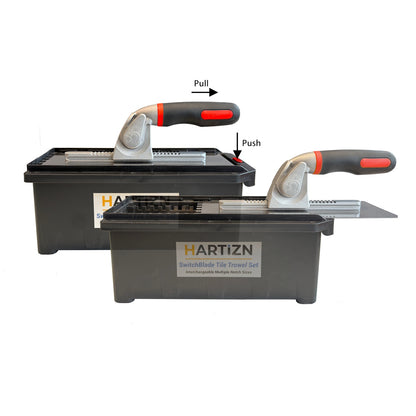 Switchblade Tile & Plastering Trowel Set with 6 Interchangeable Notched Blades