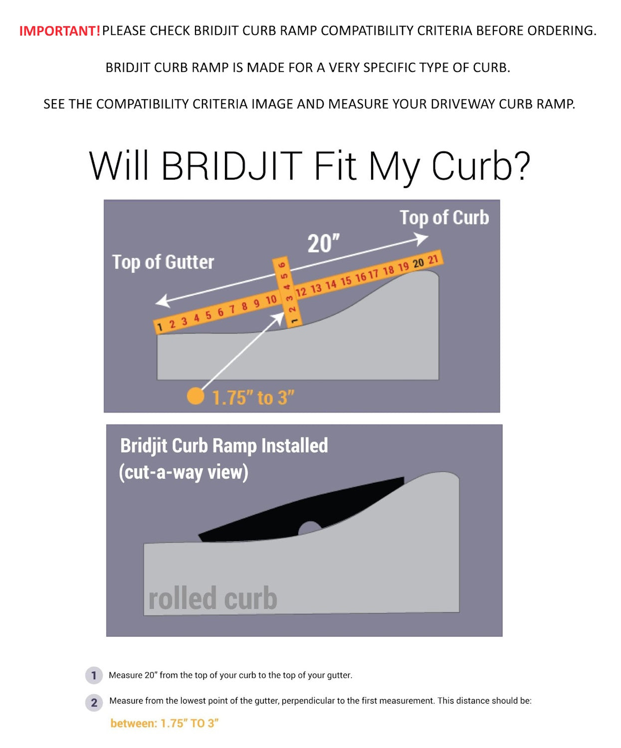 Bridjit Rubber Driveway Ramp | 5-Piece 20-Foot Driveway Curb Ramp for Low Cars