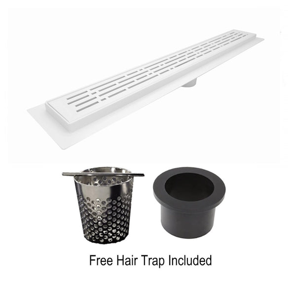 Matte White Linear Shower Drains, Stainless Steel Broken Lane Design by SereneDrains
